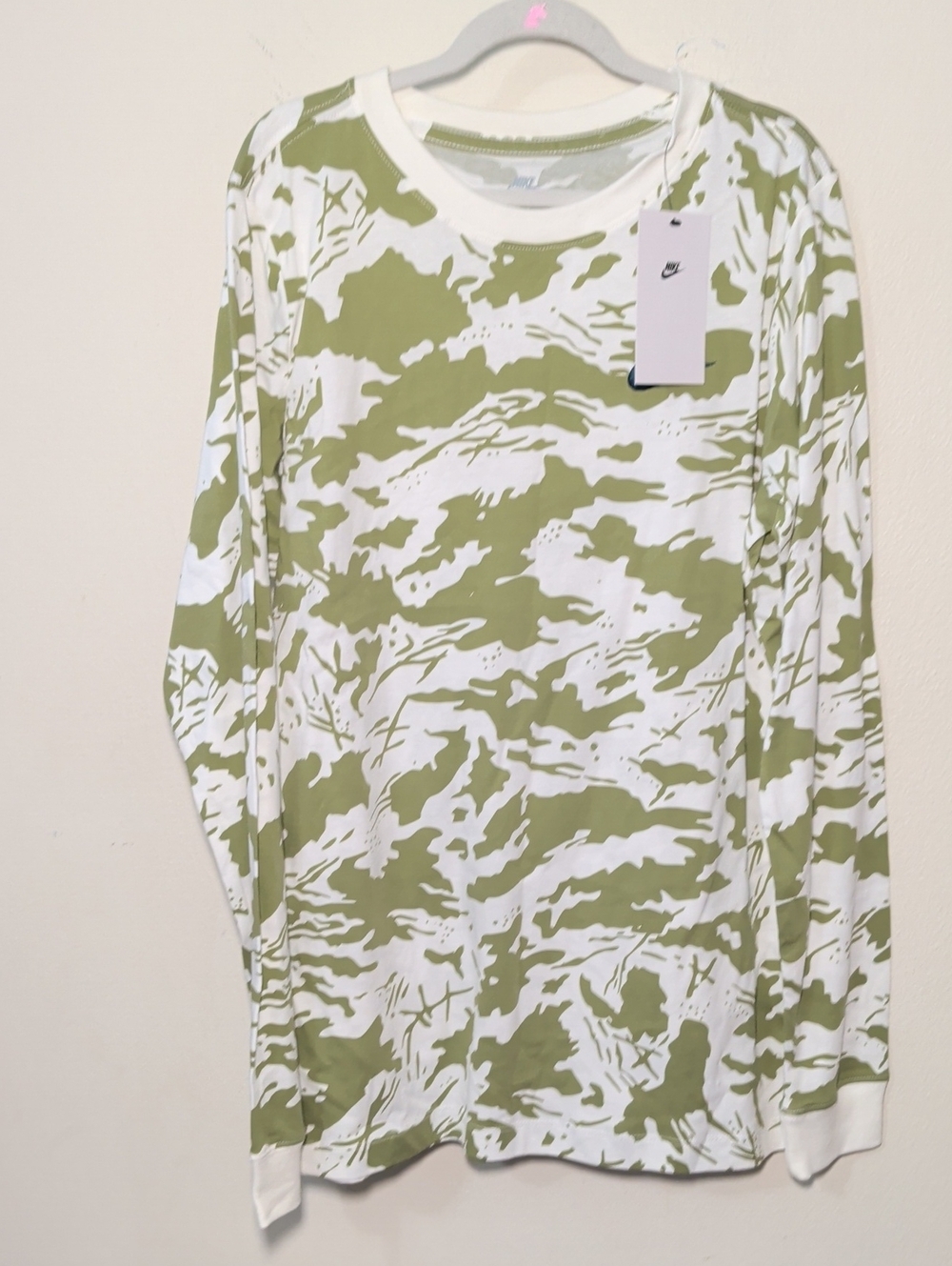 Nike Printed Futura Tee Green White Long Sleeve 100% Cotton Casual Boys Size XL